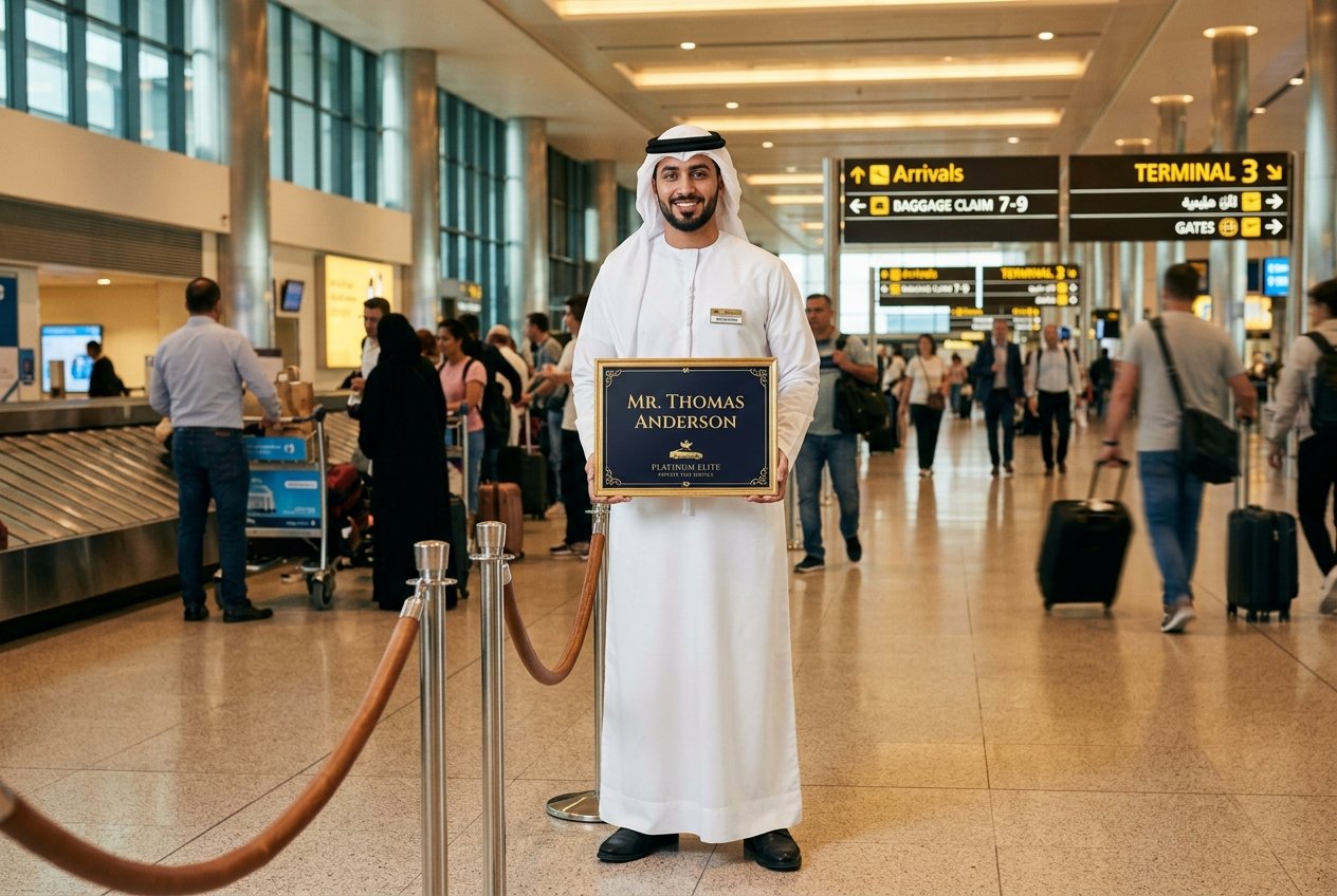 Professional Driver welcoming pilgrim at JED airport