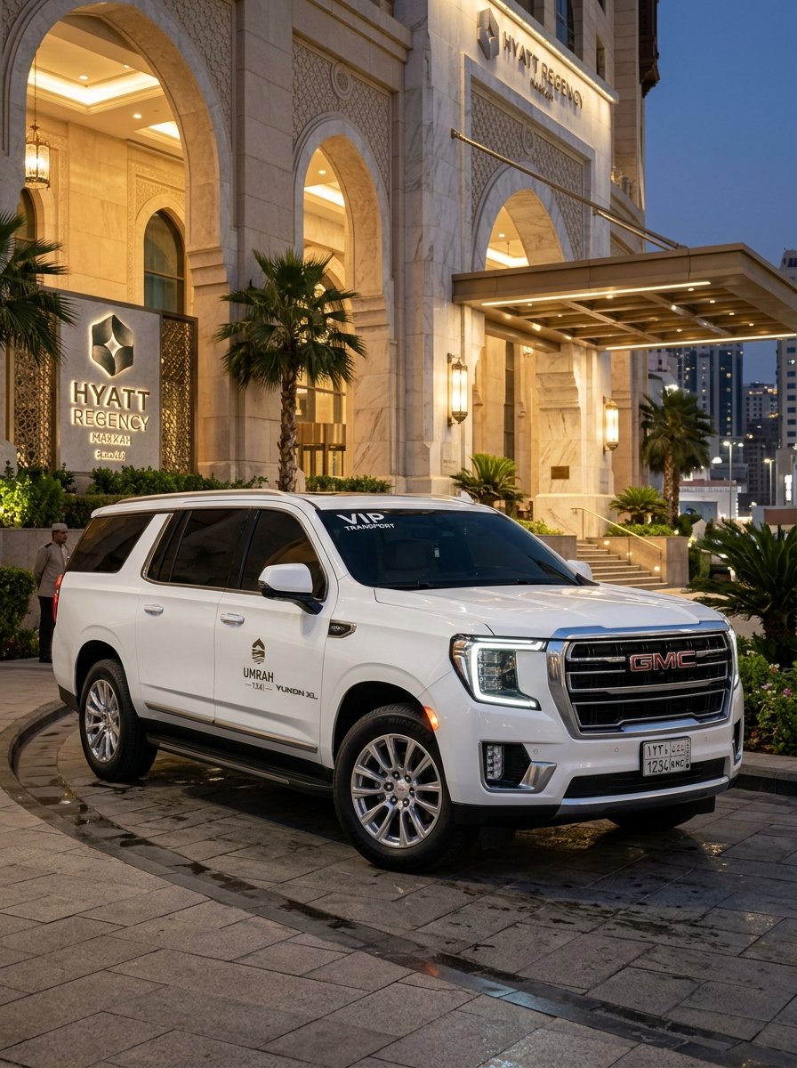 GMC Yukon XL VIP private Umrah taxi SUV specifications and luxury interior capacity