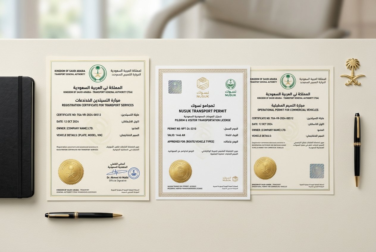 TGA license and Nusuk registration certificate for licensed Umrah taxi booking service